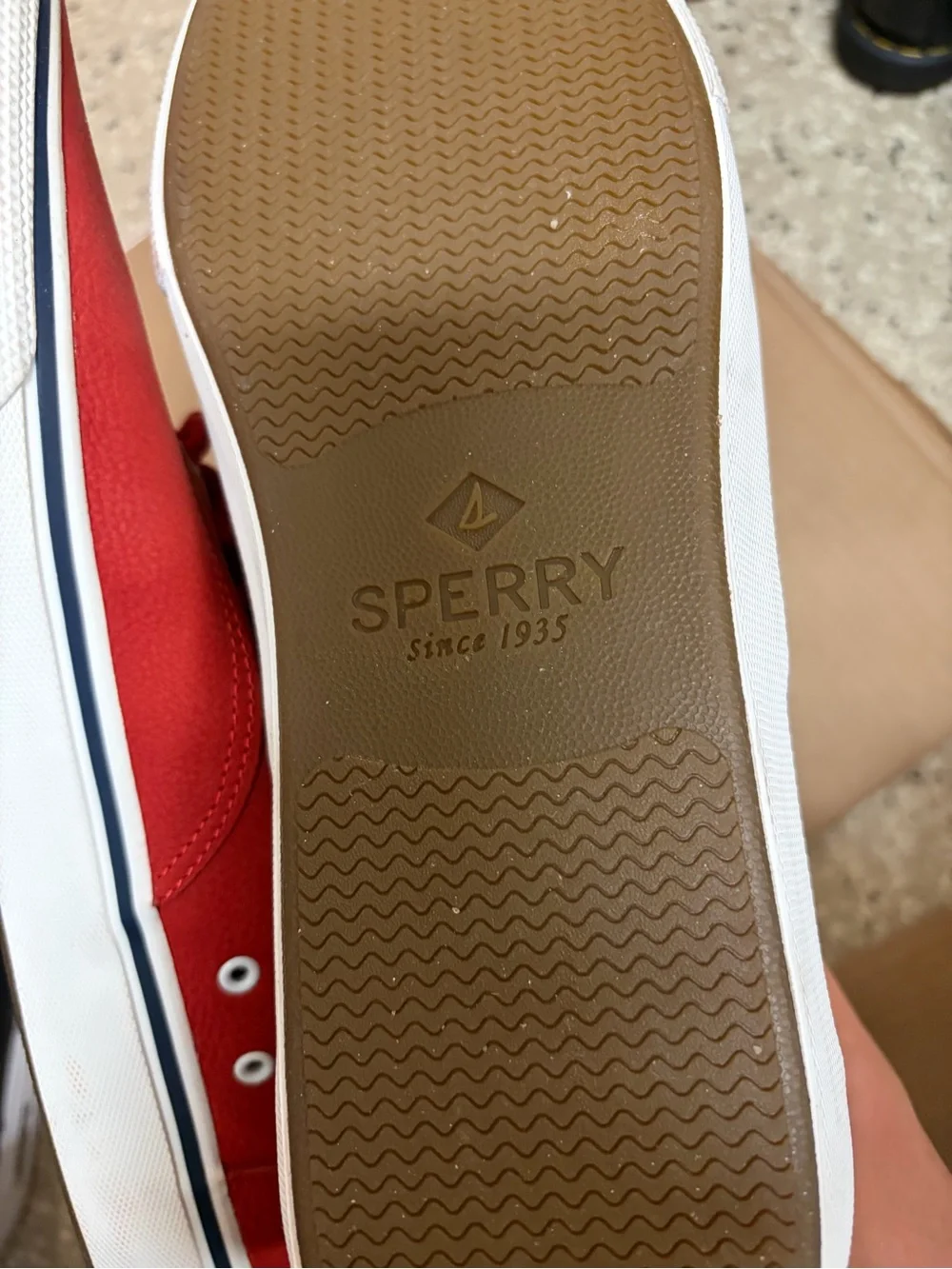 Sperry Men's Red Lace-Up Boat Shoes with White Trim